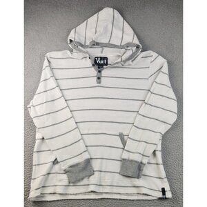 Vurt Hoodie Men's Extra Large Y2K Striped White Gray Hooded Sweatshirt Skater